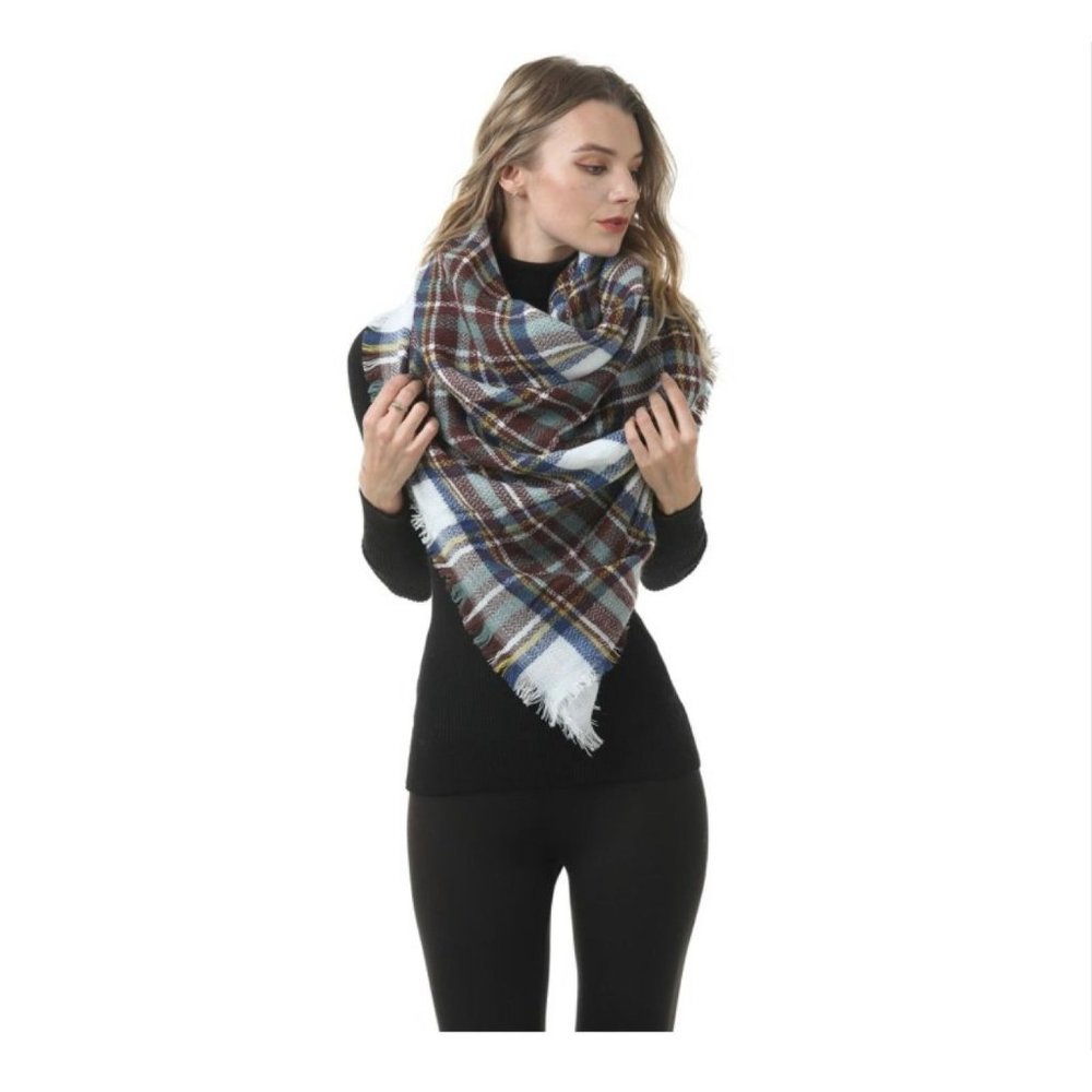 TANGNADE Scarf Women'S Winter Colorful Plaid Warm Soft Scarf Shawl Imitation Sca